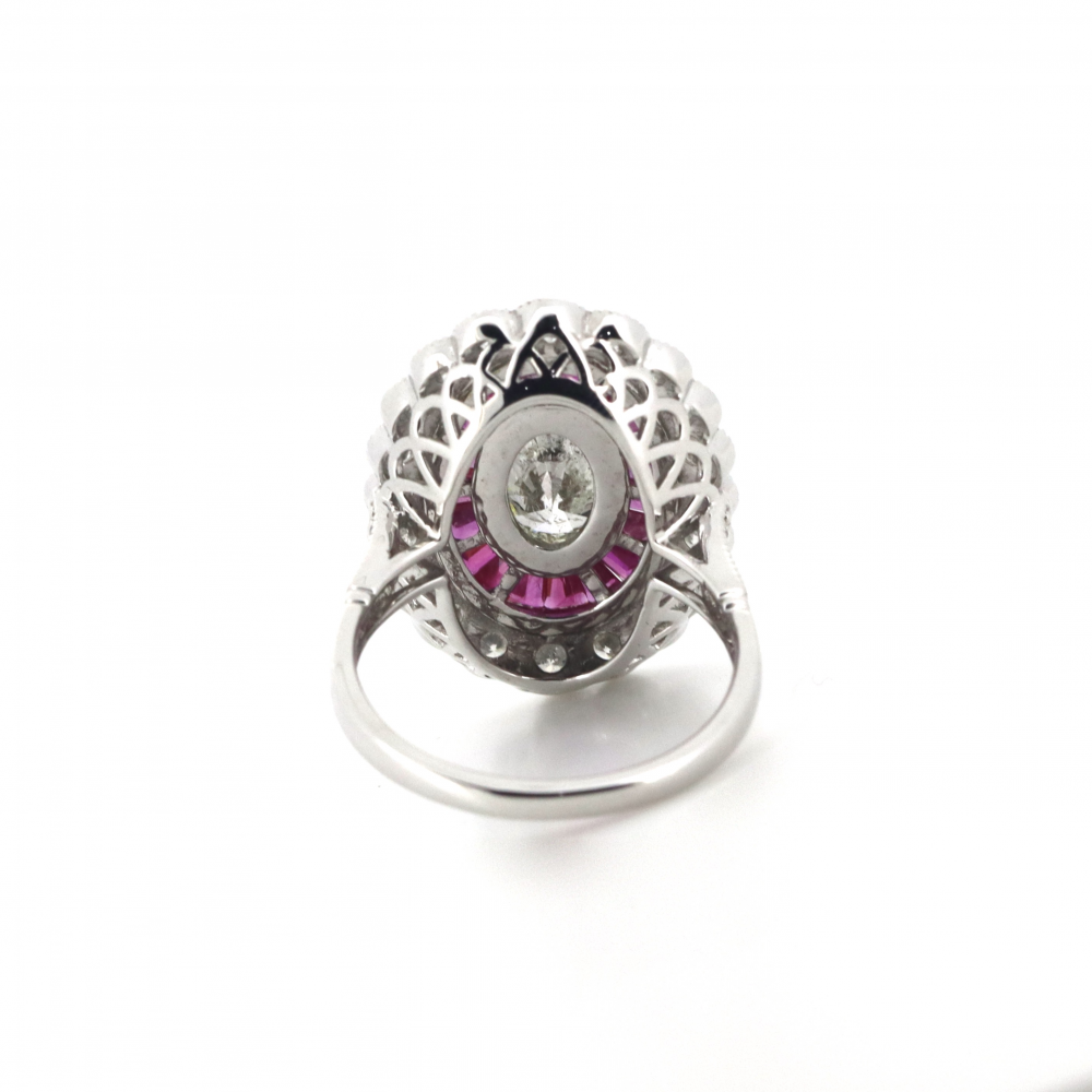 1.52ct White Gold Diamond & Ruby Art Deco Cocktail Ring