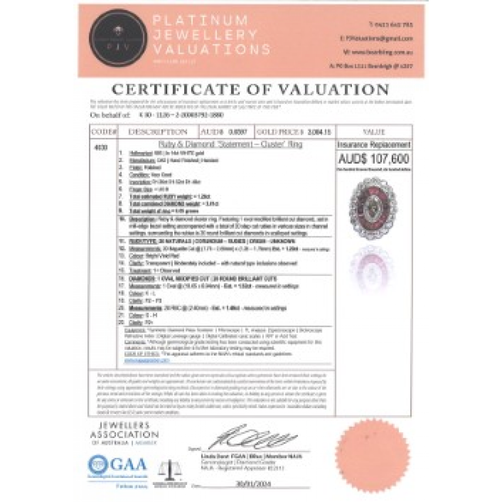 1.52ct White Gold Diamond & Ruby Art Deco Cocktail Ring