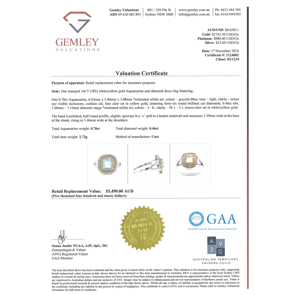 White/Yellow Gold Aquamarine & Diamond Double Halo Ring