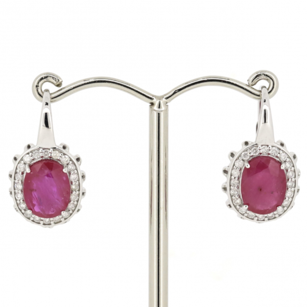 4.00ct TSW White Gold Ruby and Diamond Vintage Inspired Earrings