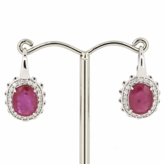 4.00ct TSW White Gold Ruby and Diamond Vintage Inspired Earrings