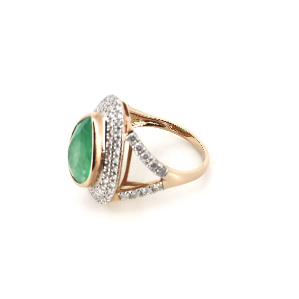 4.35ct Rose Gold Colombian Emerald and Diamond Double Halo Split Band Ring