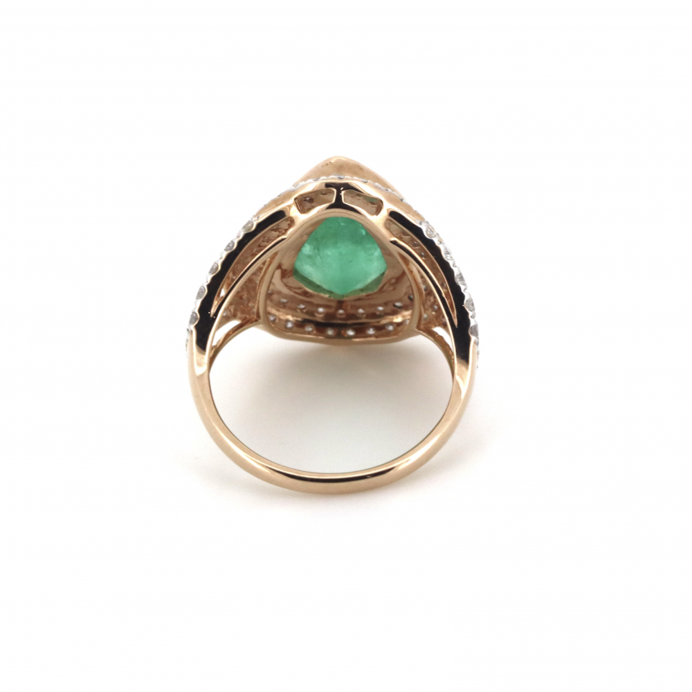 4.35ct Rose Gold Colombian Emerald and Diamond Double Halo Split Band Ring