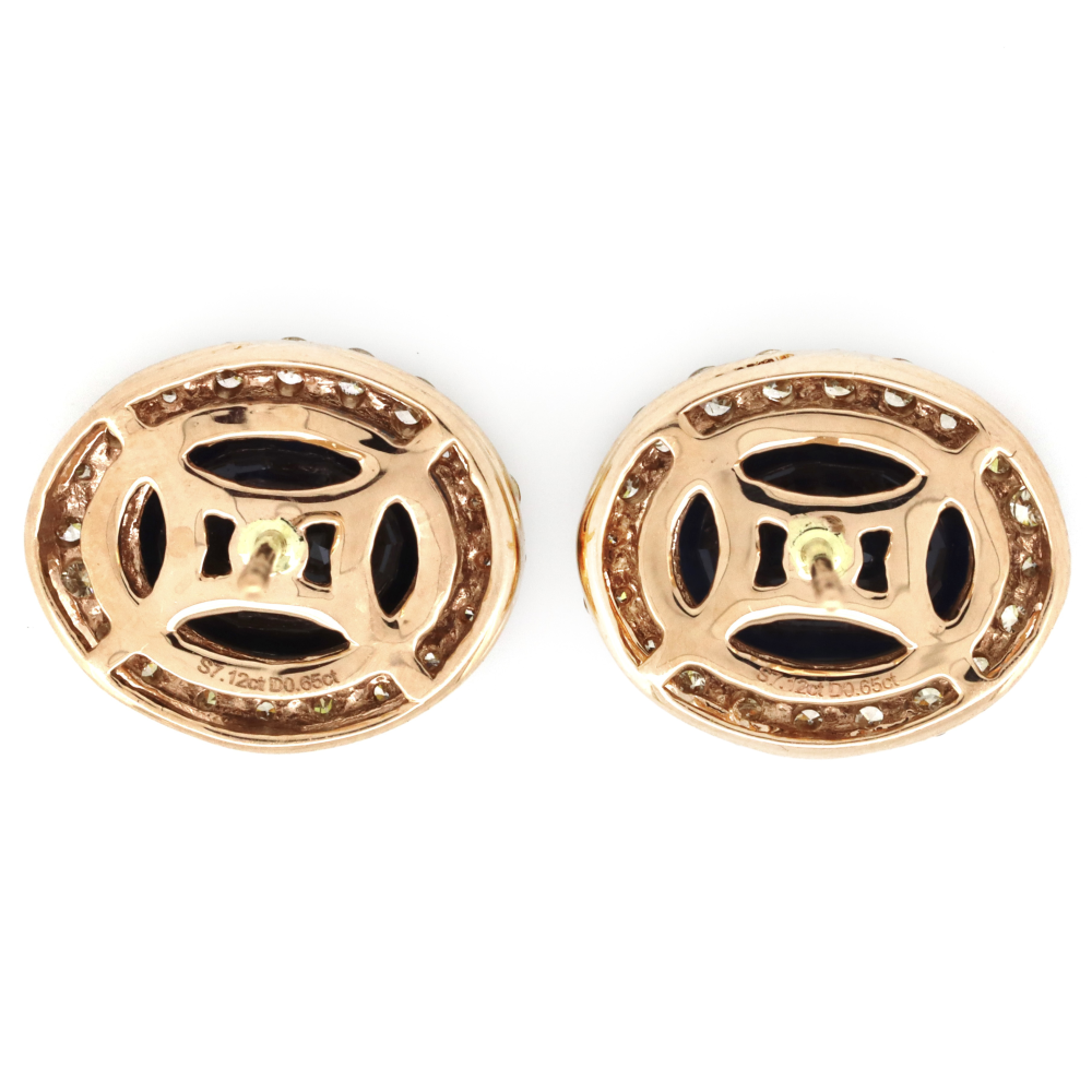 Rose Gold Blue Sapphire and Diamond Halo Stud Earrings
