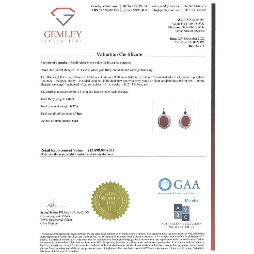 4.00ct TSW White Gold Ruby and Diamond Vintage Inspired Earrings