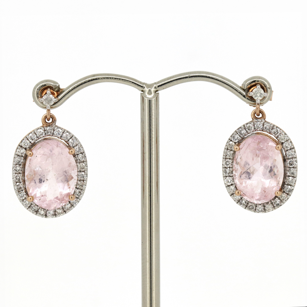 Rose Gold Morganite and Diamond Halo Drop Earrings