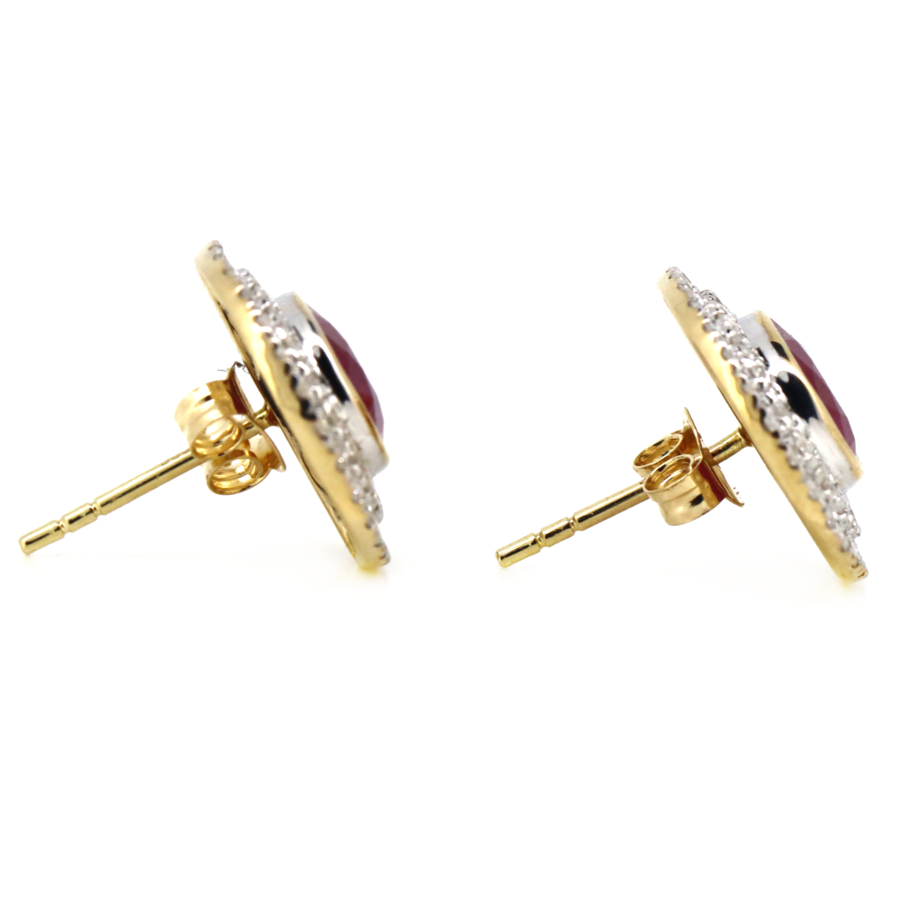 3.87ct Yellow Gold Ruby and Diamond Double Halo Stud Earrings