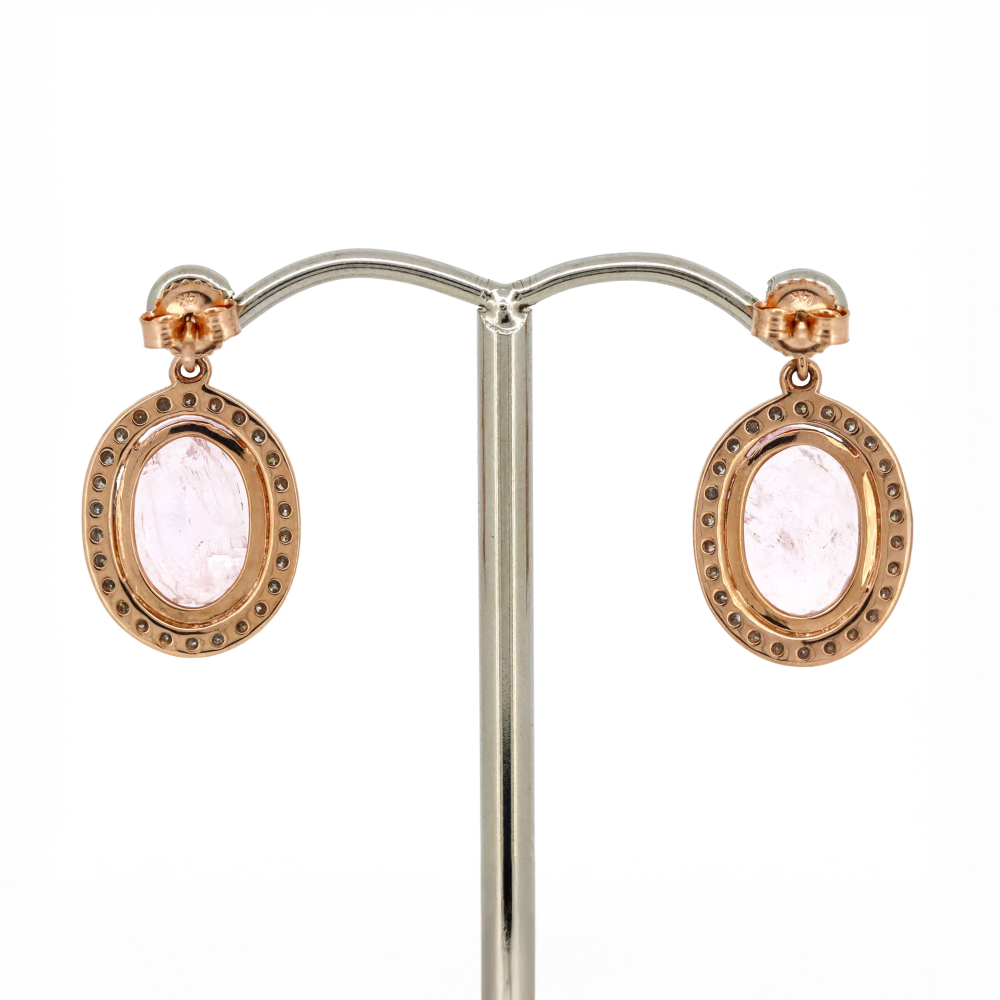 Rose Gold Morganite and Diamond Halo Drop Earrings