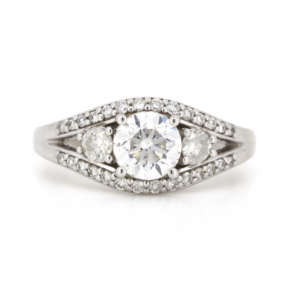 14K White Gold and Diamond Trilogy Style Ring