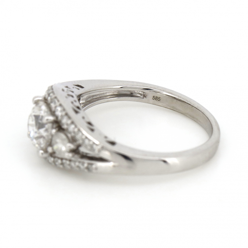 14K White Gold and Diamond Trilogy Style Ring