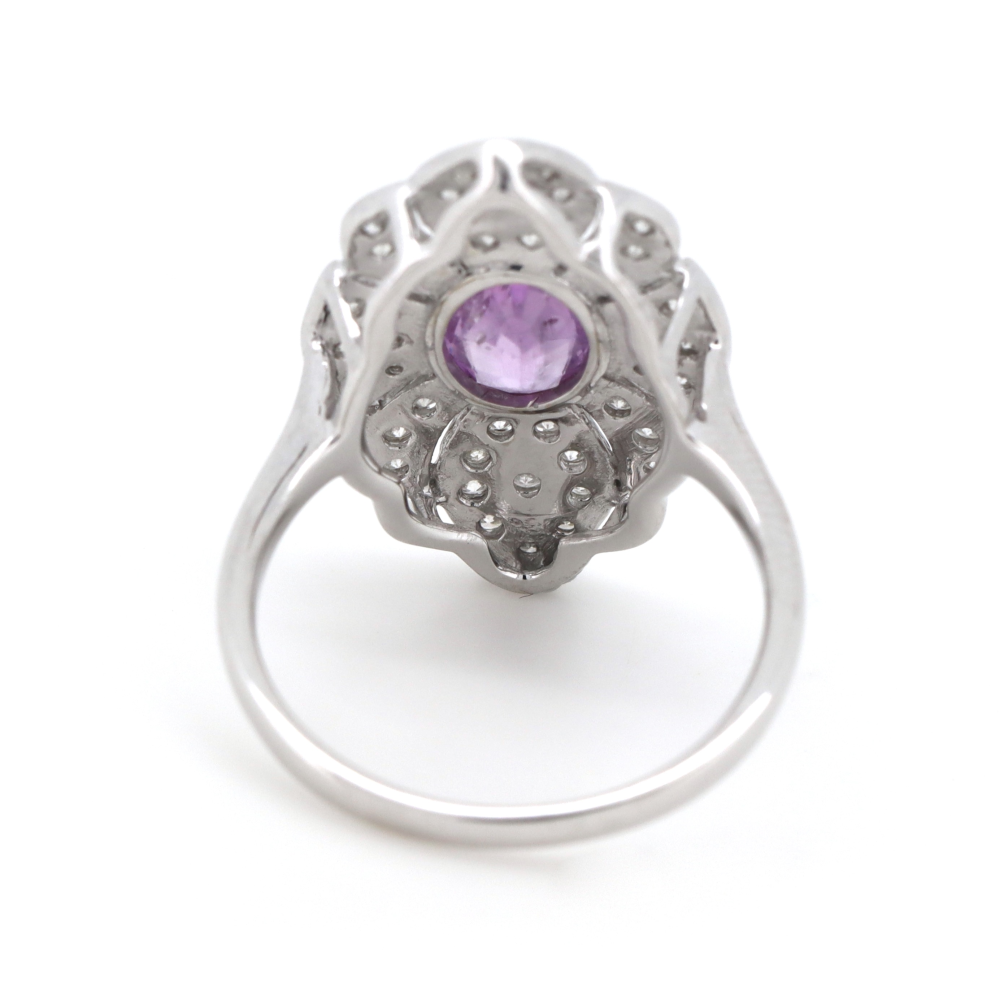 White Gold Pink Sapphire & Diamond Antique Inspired Ring