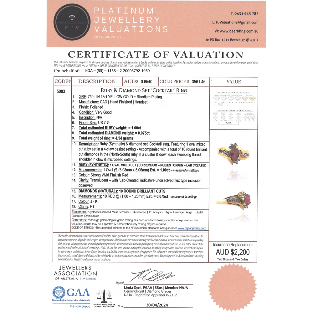 1.00ct Oval Yellow Gold Ruby & Diamond Ring