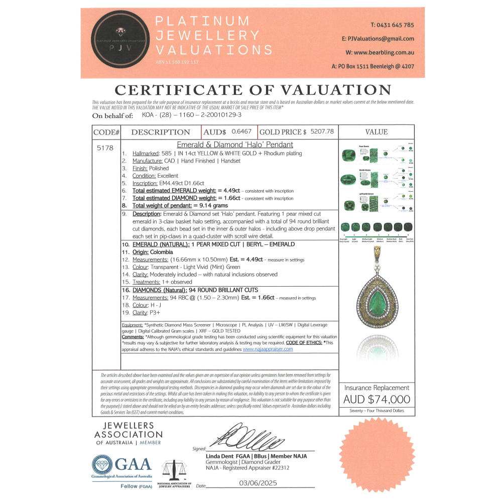 White/Yellow Gold, 4.49ct Colombian Emerald and Diamond, Pendant