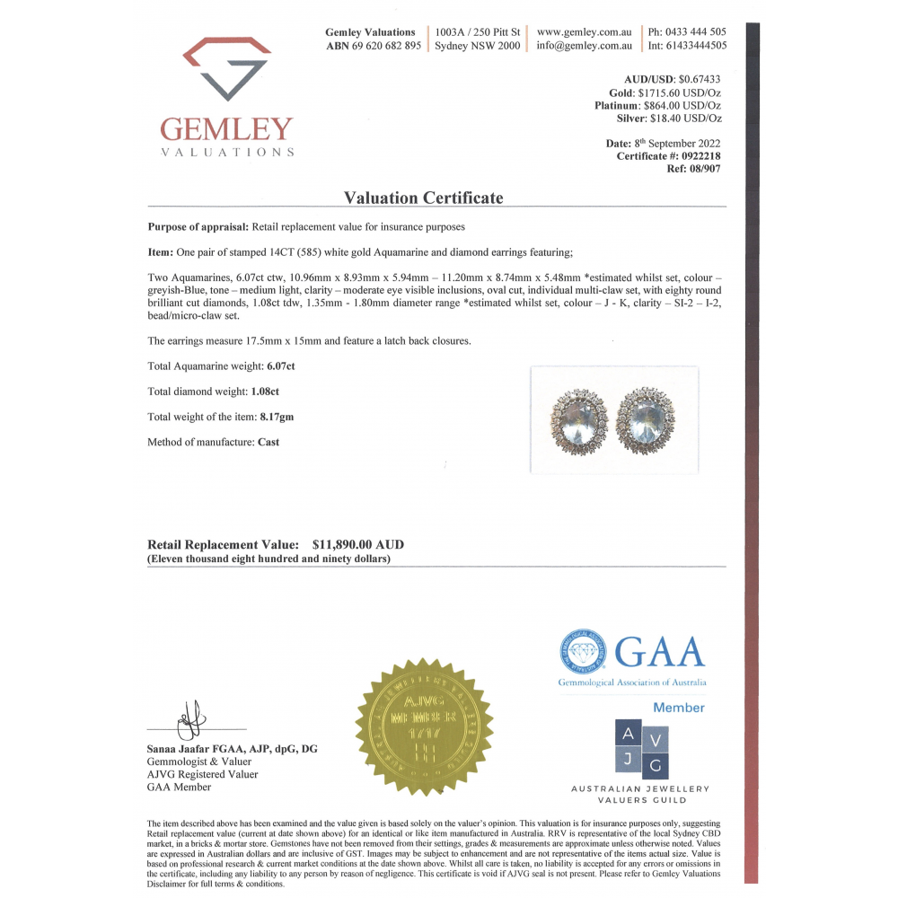 White Gold Aquamarine & Diamond Antique