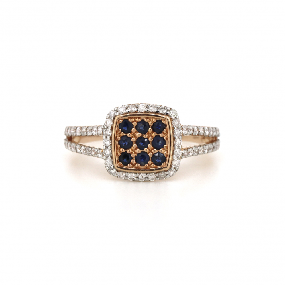Rose Gold Blue Sapphire and Diamond Halo Dress Ring