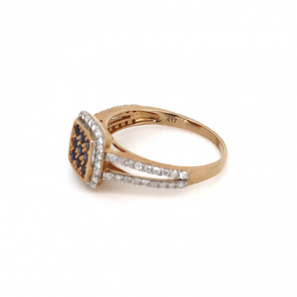 Rose Gold Blue Sapphire and Diamond Halo Dress Ring