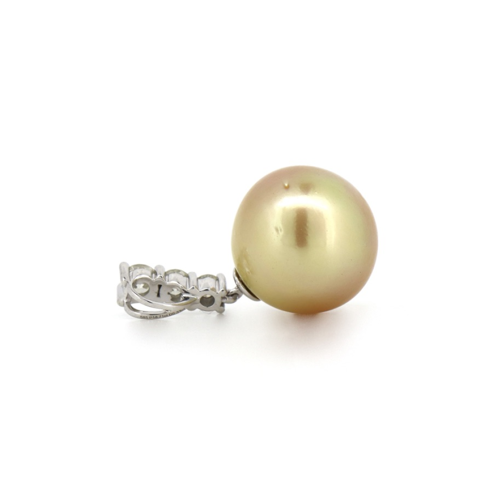 Golden South Sea Pearl & Diamond Drop Pendant