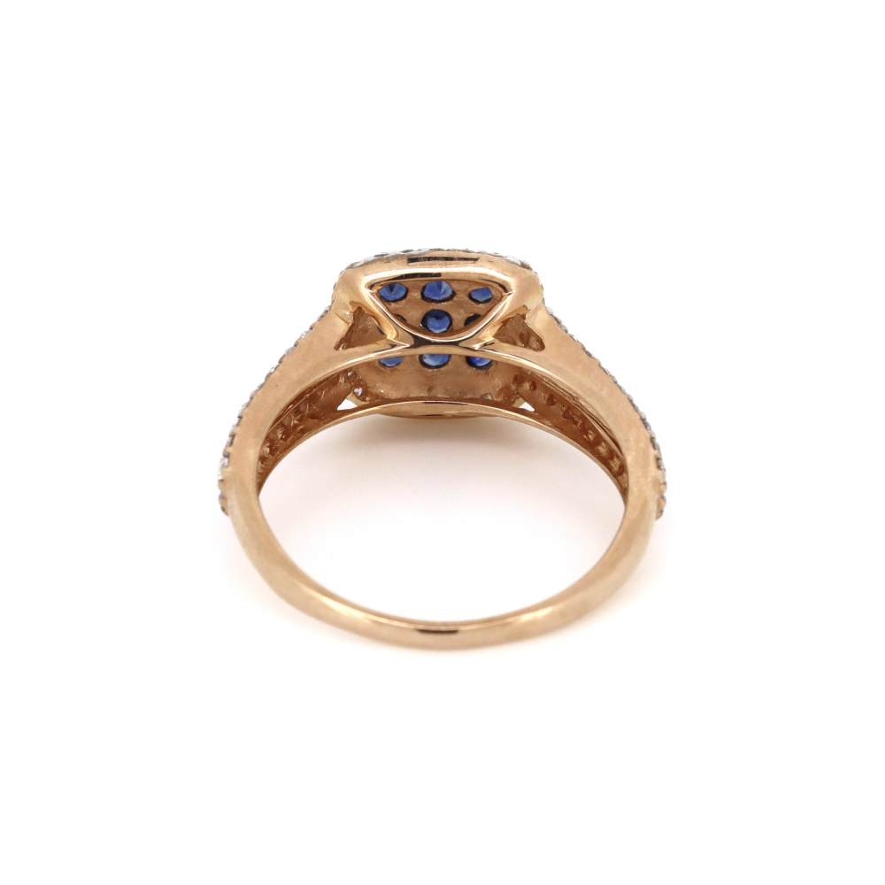 Rose Gold Blue Sapphire and Diamond Halo Dress Ring