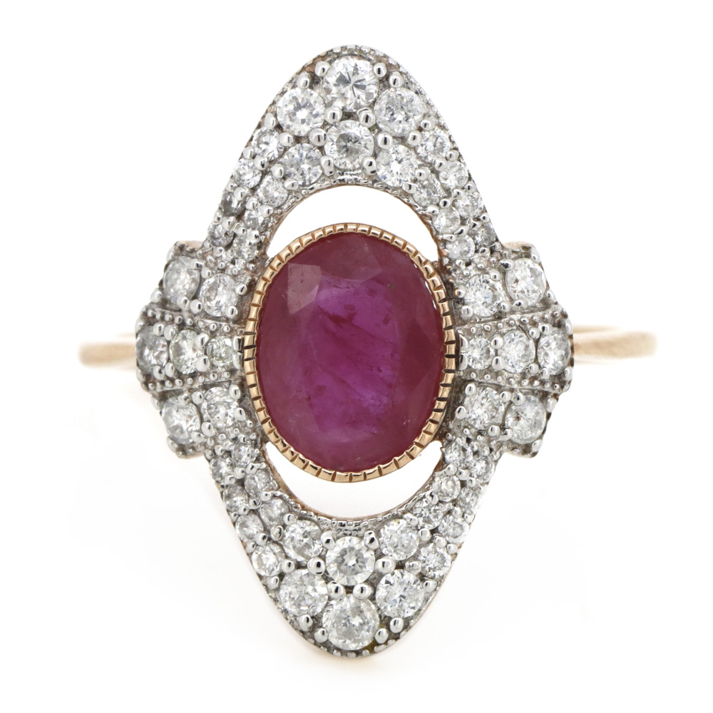 1.10ct Rose Gold Ruby and Diamond Vintage Inspired Ring