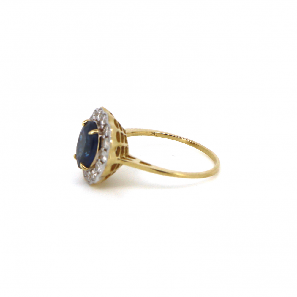 Blue Sapphire and Diamond Halo Ring