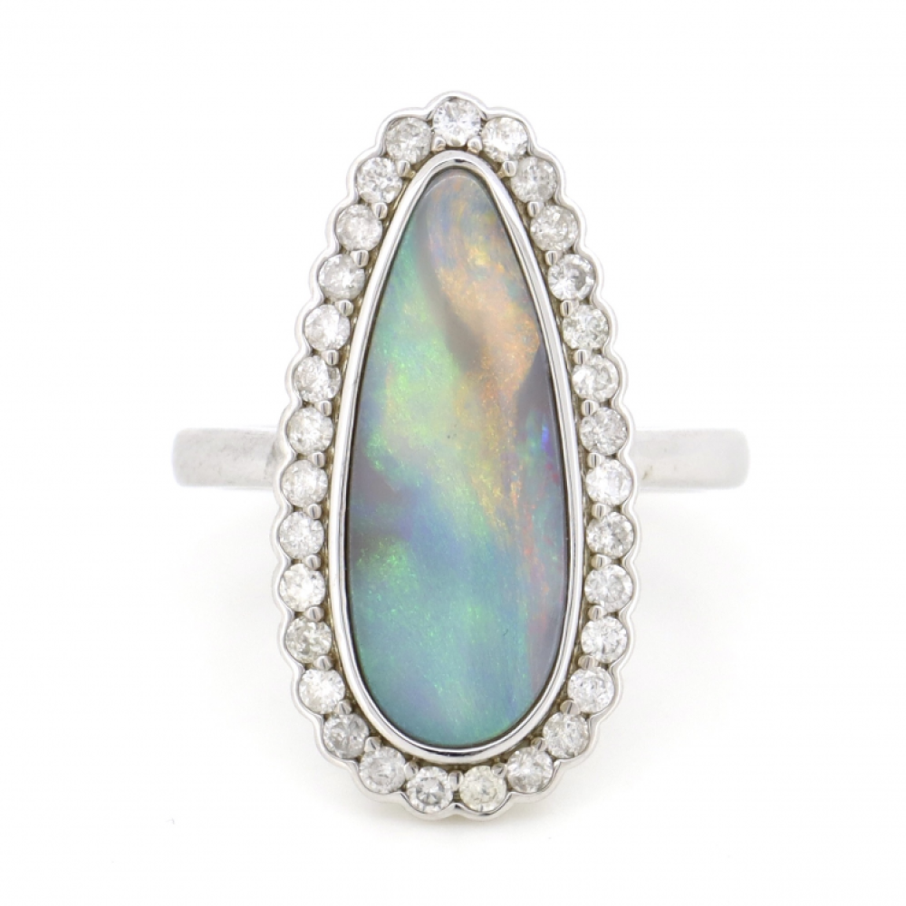 1.99ct Australian Andamooka Opal & Diamond Halo Ring