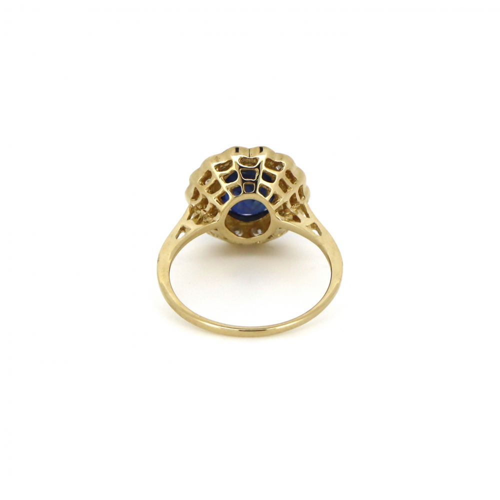 Blue Sapphire and Diamond Halo Ring