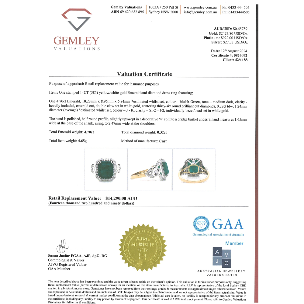 4.70ct Emerald & Diamond Halo Ring