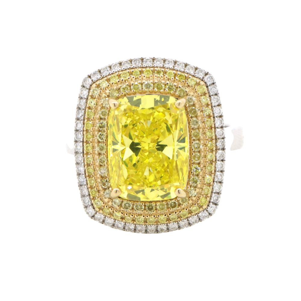 5.20ct White/Yellow Gold Fancy Yellow Diamonds Triple Halo Ring