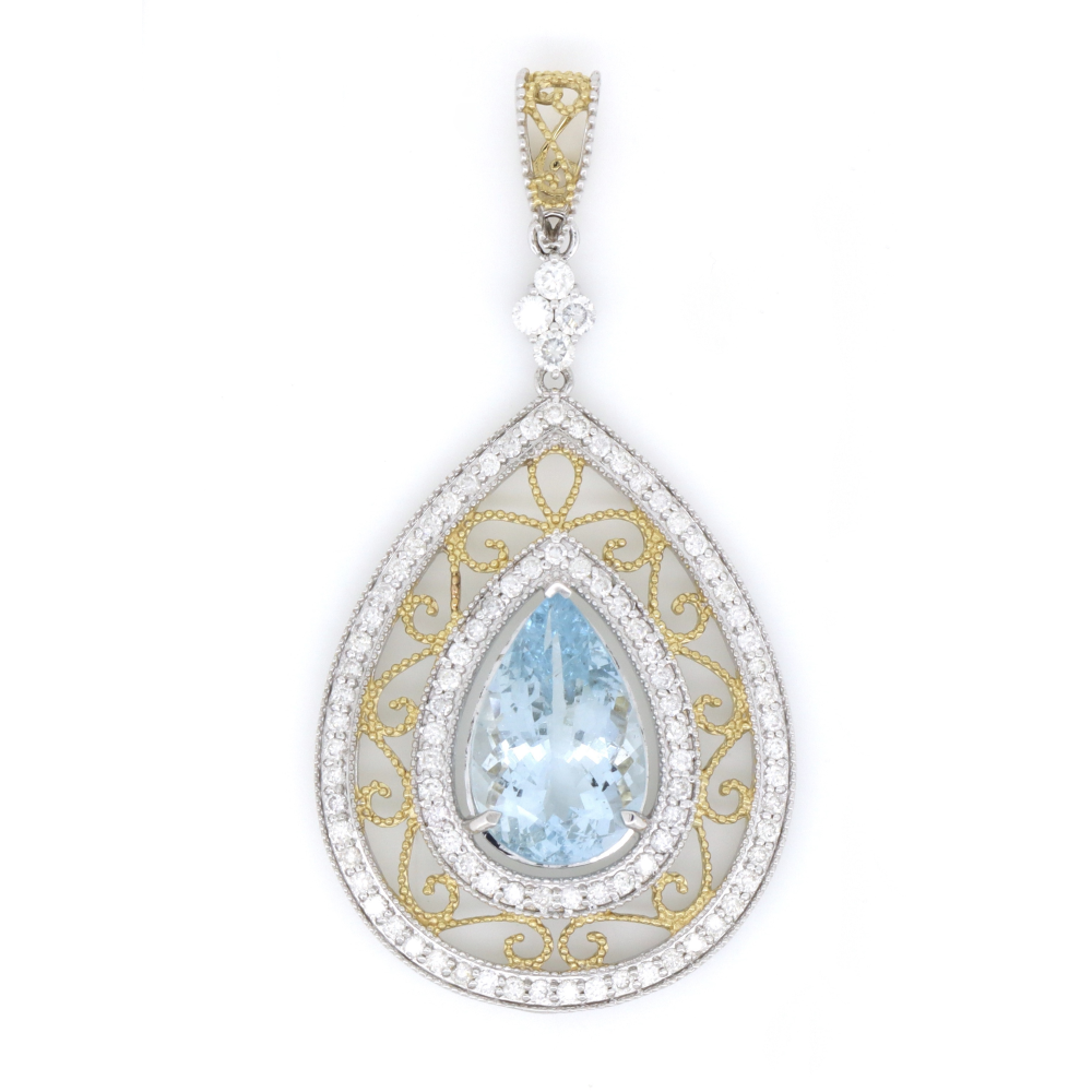 White/Yellow Gold, 6.71ct Aquamarine and Diamond, Statement Pendant