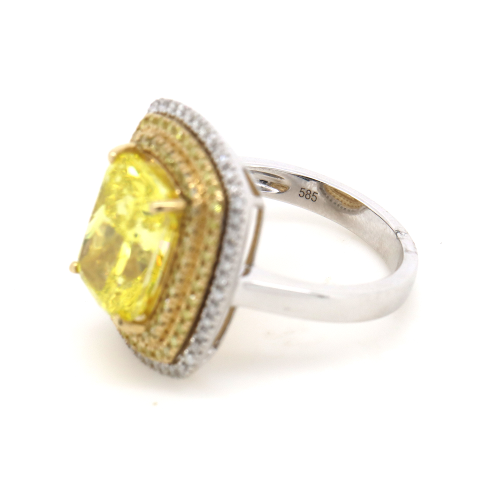 5.20ct White/Yellow Gold Fancy Yellow Diamonds Triple Halo Ring