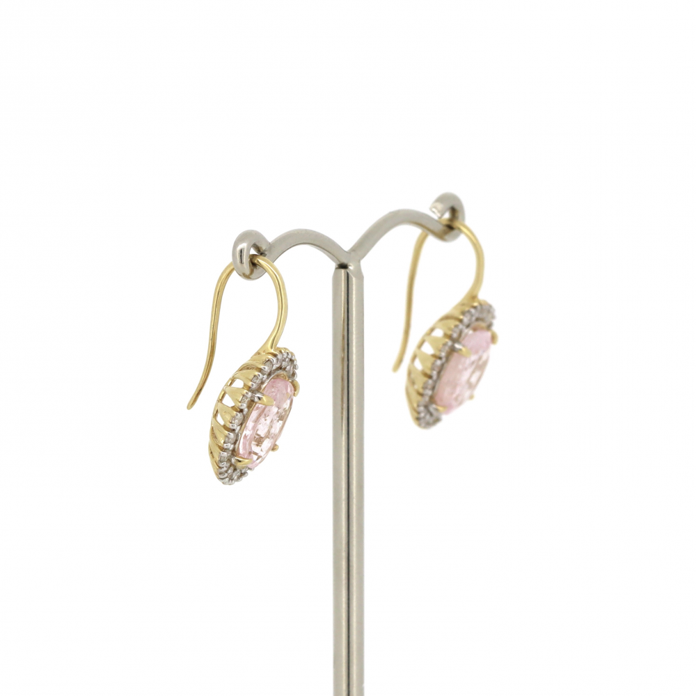 Morganite and Diamond Halo Drop Earrings