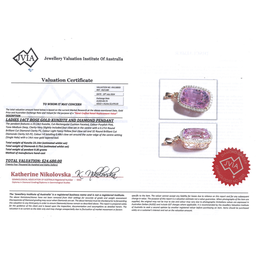 23.14ct Rose Gold Kunzite & Diamond Statement Pendant