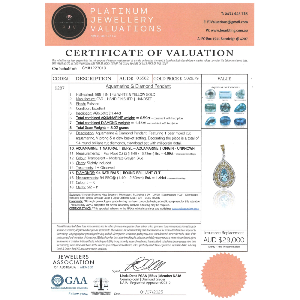 White/Yellow Gold, 6.71ct Aquamarine and Diamond, Statement Pendant