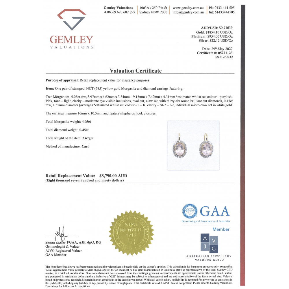 Morganite and Diamond Halo Drop Earrings