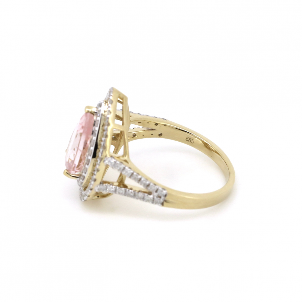 2.30ct Pear Cut Morganite and Diamond Double Halo Ring