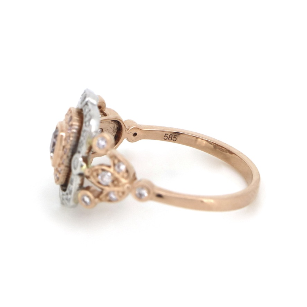 Rose & White Gold Fancy Pink Diamond Antique Inspired Ring