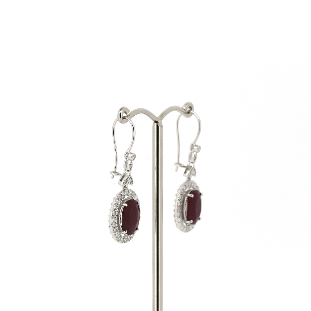 Ruby and Diamond Vintage-Style Halo Drop Earrings