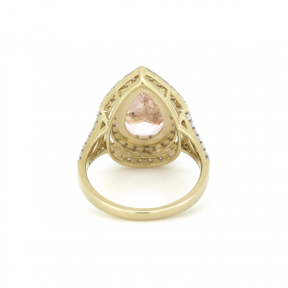 2.30ct Pear Cut Morganite and Diamond Double Halo Ring