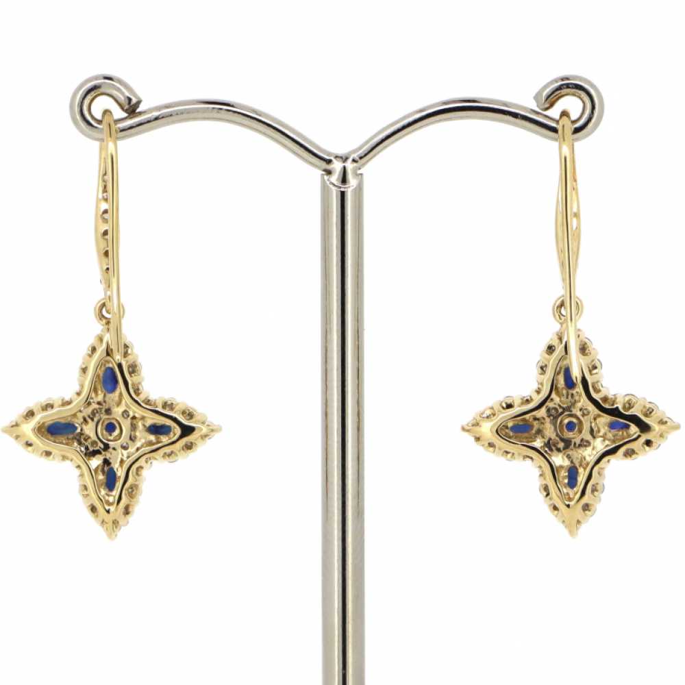 Yellow Gold Blue Sapphire and Diamond Decorative Drop Earrings