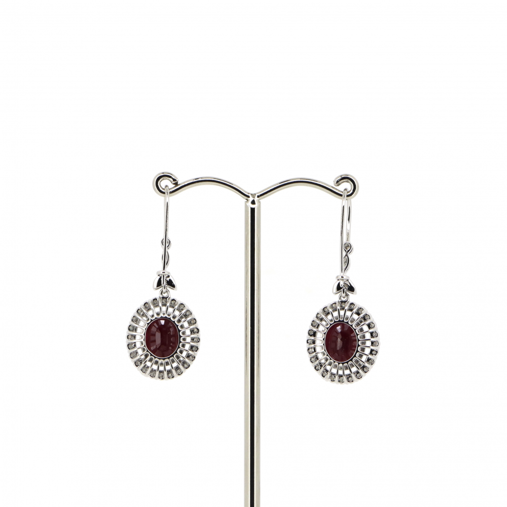 Ruby and Diamond Vintage-Style Halo Drop Earrings