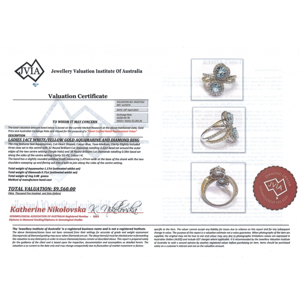 White/Yellow Gold Aquamarine and Diamond Split Band Ring