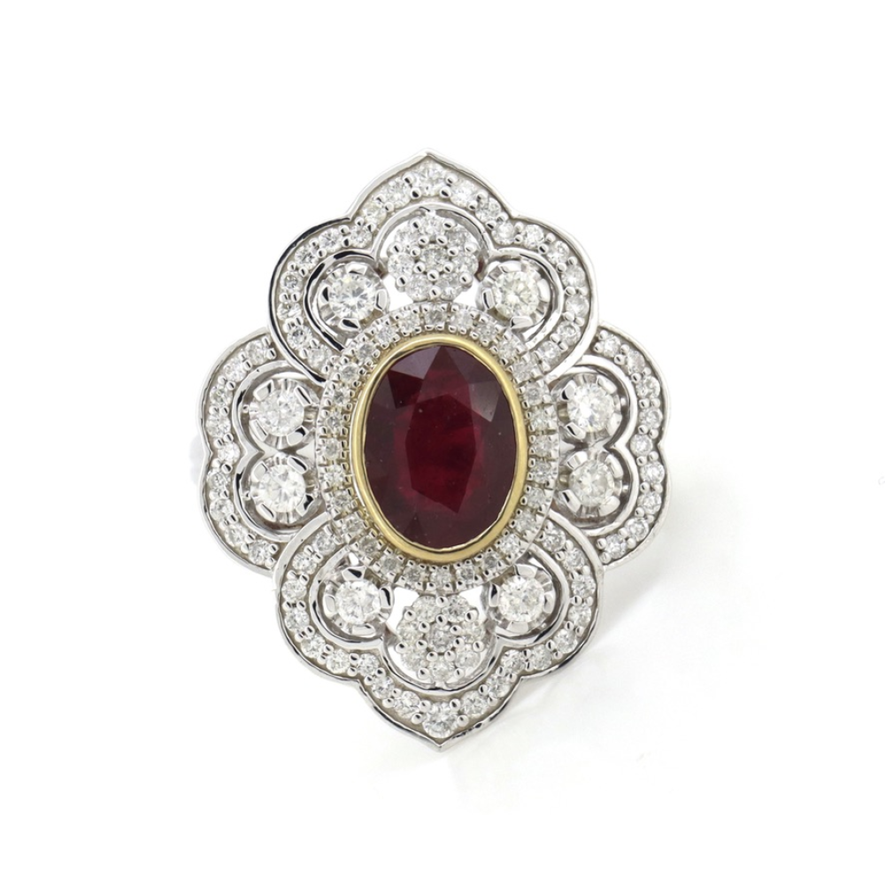 1.86ct Ruby & Diamond Antique Inspired Cluster Ring