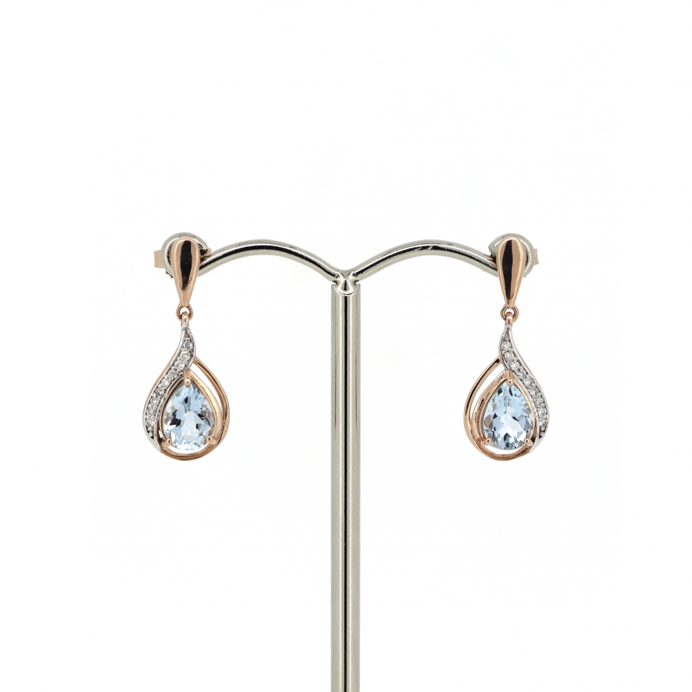 1.17ct Rose Gold Aquamarine and Diamond Drop Earrings