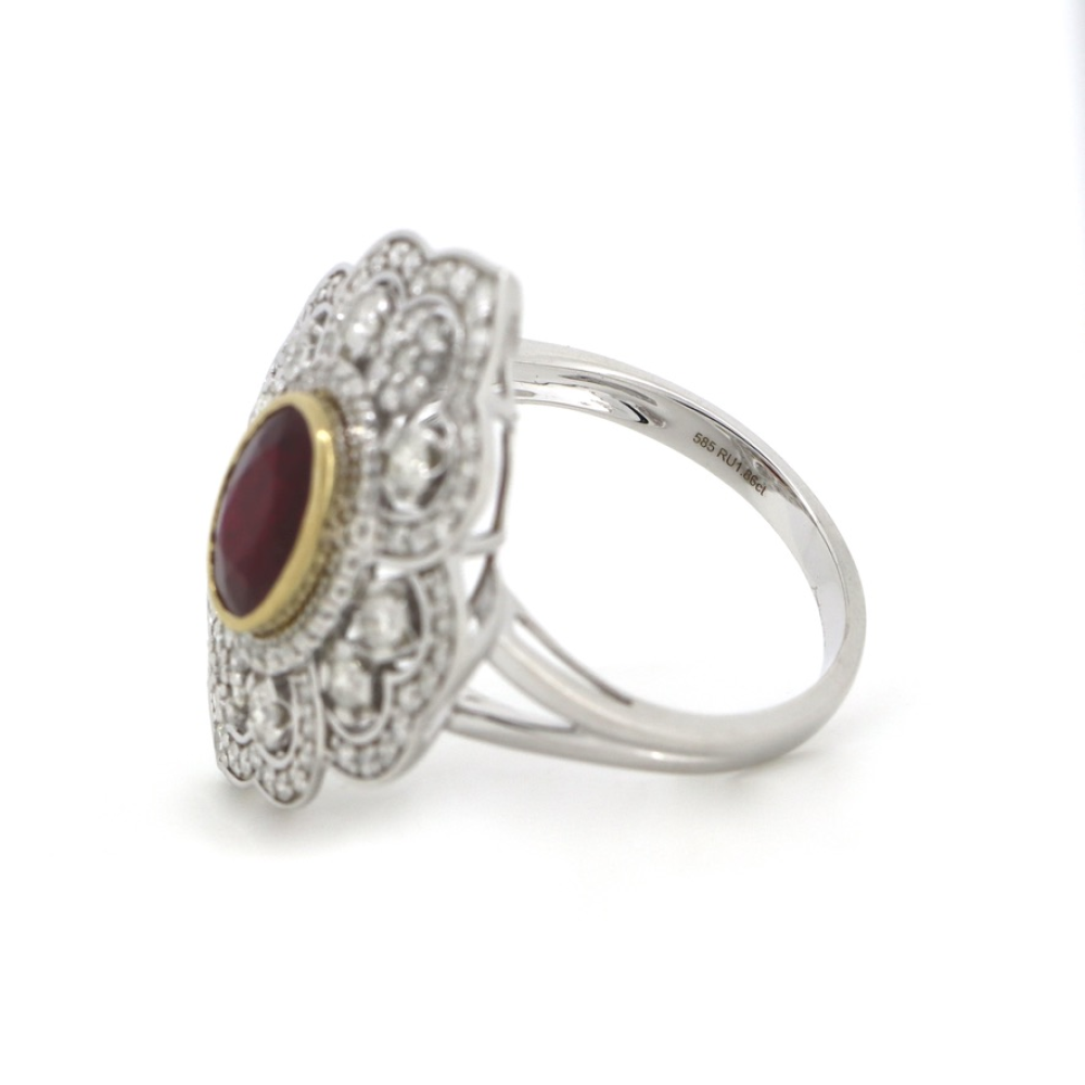1.86ct Ruby & Diamond Antique Inspired Cluster Ring