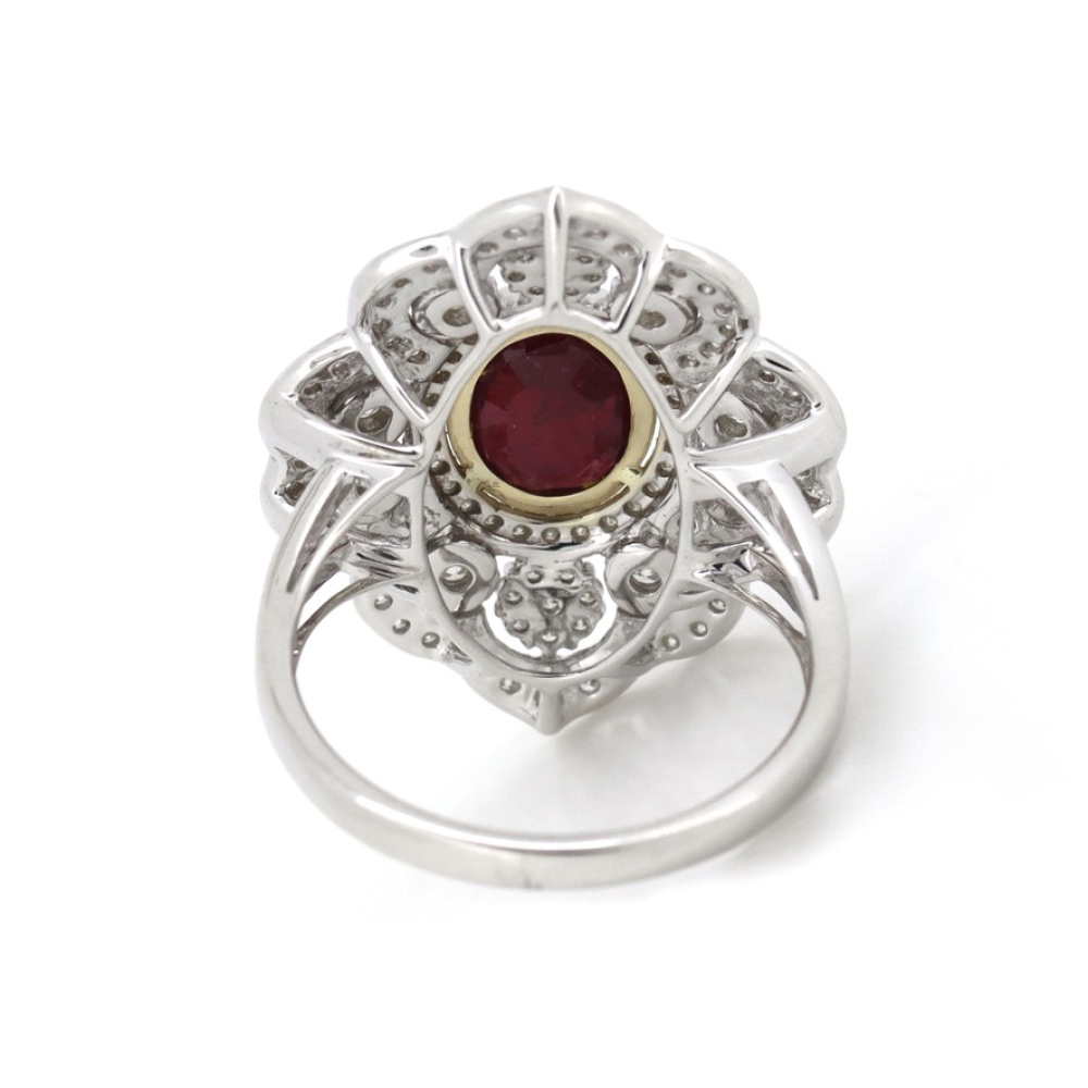 1.86ct Ruby & Diamond Antique Inspired Cluster Ring