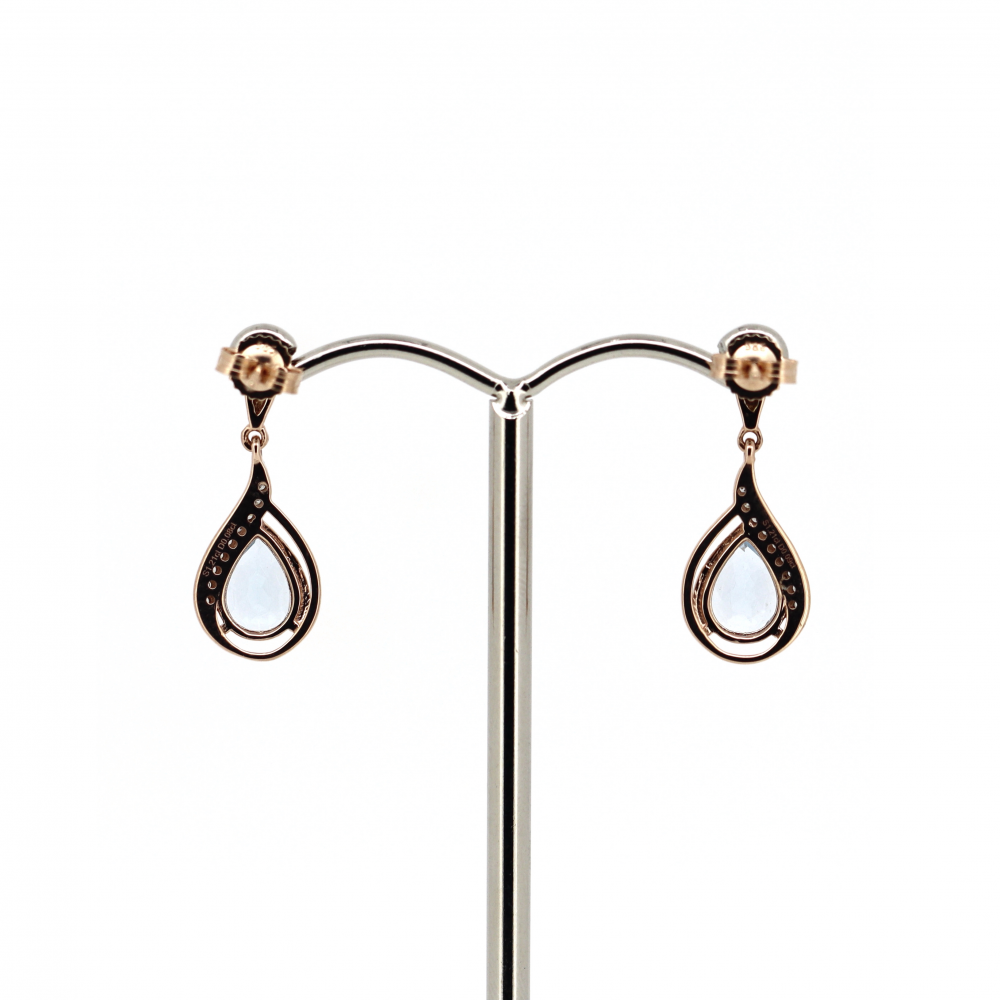 1.17ct Rose Gold Aquamarine and Diamond Drop Earrings