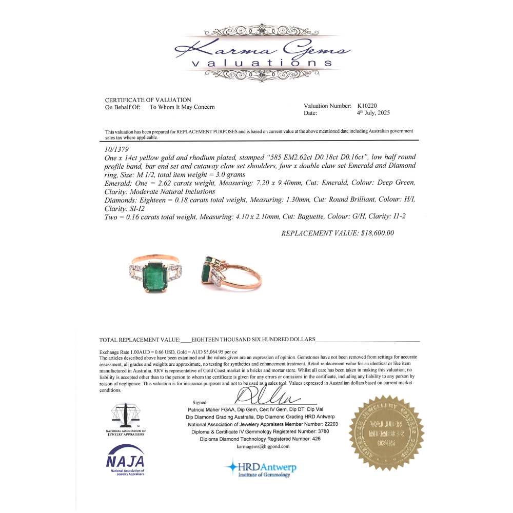 2.62ct Yellow Gold Emerald and Diamond Dress Ring