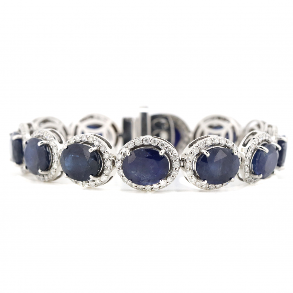 Blue Sapphire and Diamond Halo Bracelet