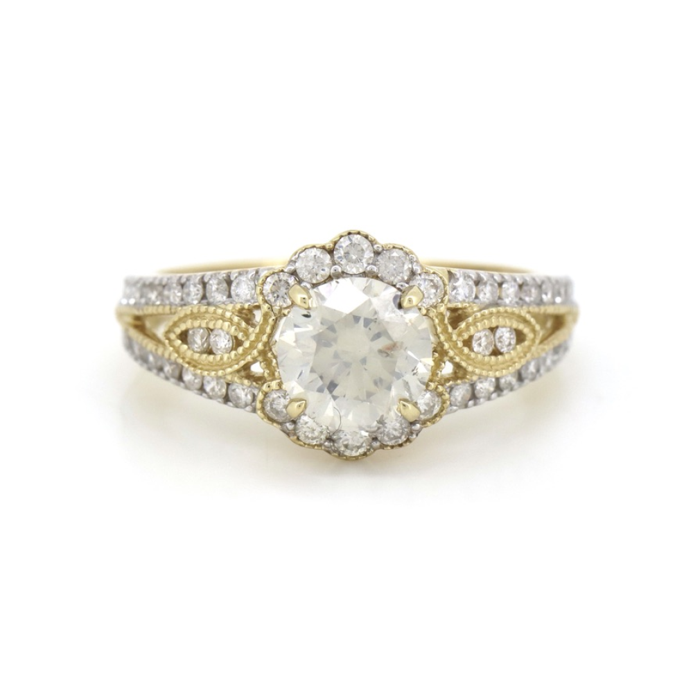 1.20ct Yellow Gold Diamond Halo Filigree Ring