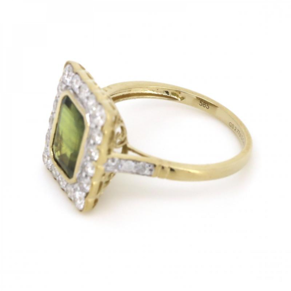 2.77ct Emerald Cut Green Sapphire and Diamond Halo Ring